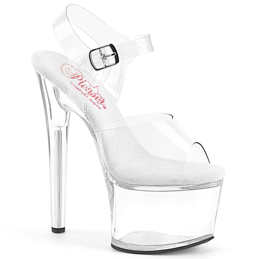 Pleaser - PASSION708 Sandale à bride à la cheville, Pole dance chaussures - Transparent/Blanc Product image